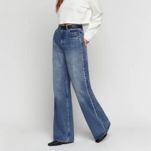 Reformation Cary Studded Wide-Leg Jeans